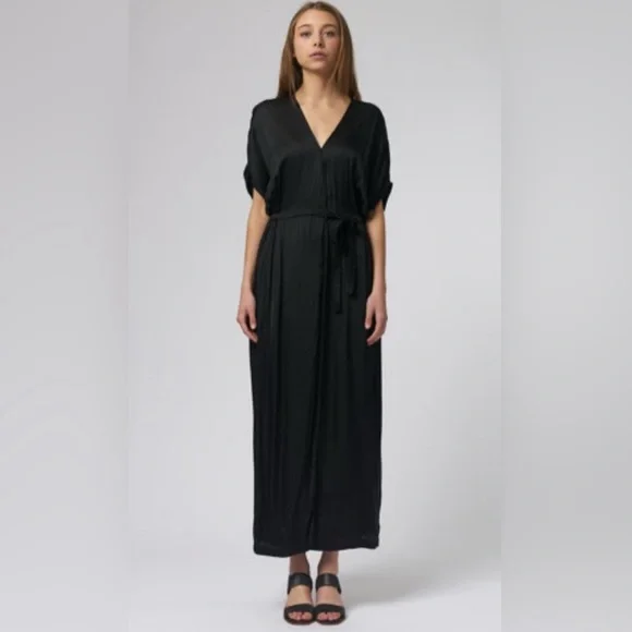 $425 Raquel Allegra Women Diane Wrap Maxi Dress Black Size 0 Small Quiet Luxury - Picture 3 of 13